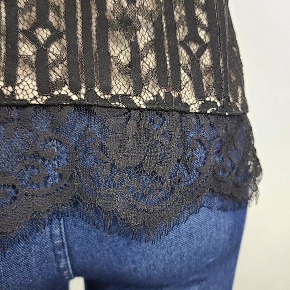 DEX Nude Black Lace Short Sleeve Top Size M - Picture 3 of 14